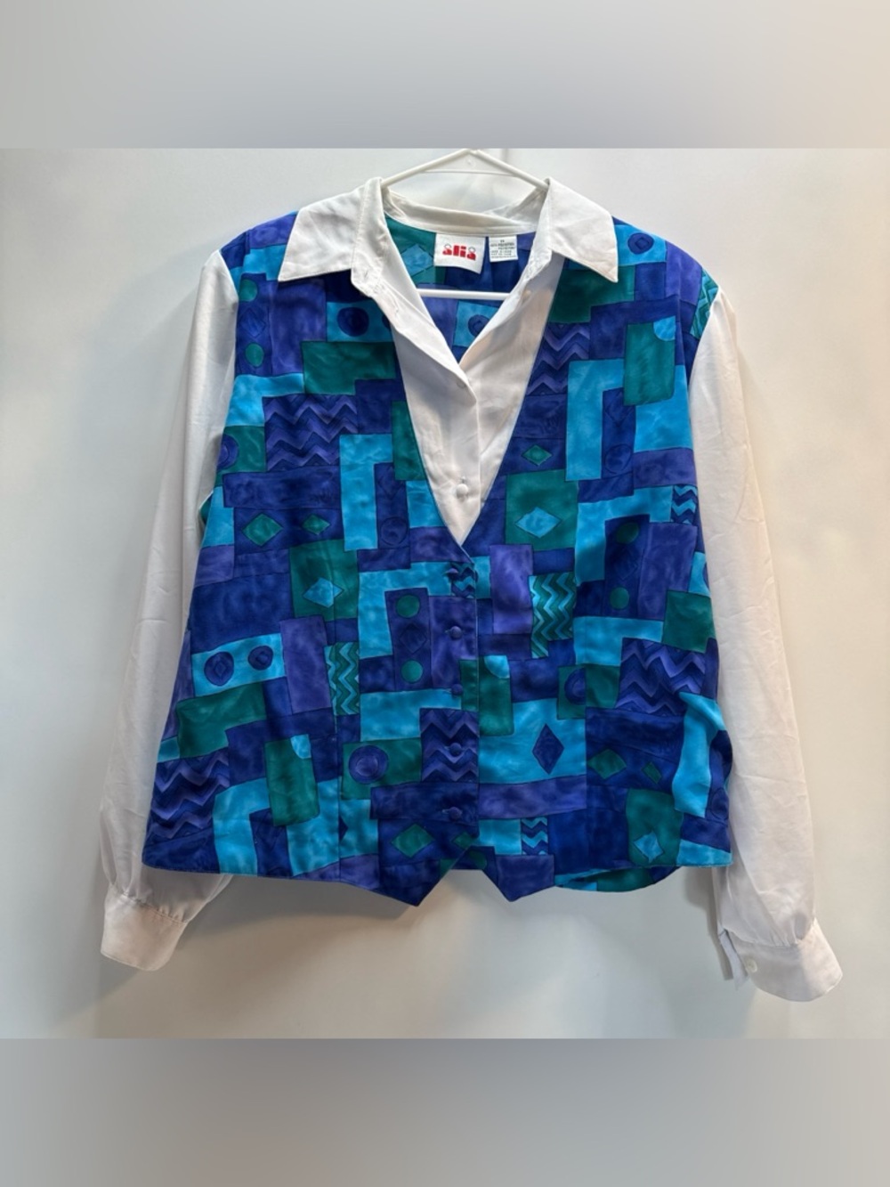 Vintage 80’s Alia Women’s Geometric Blue Blouse